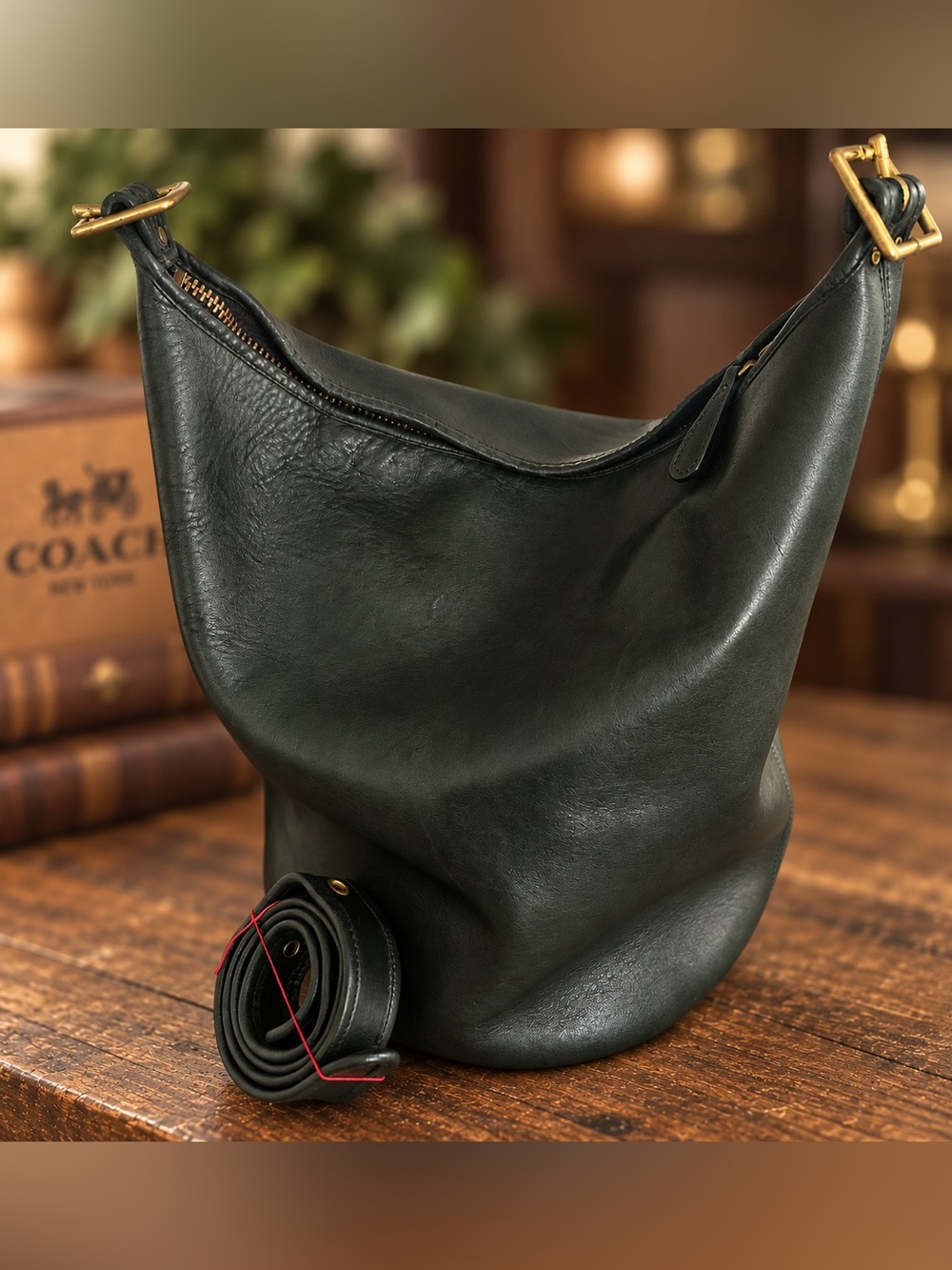Vintage Coach XL Duffle Sac – Bottle Green Leather – Brass Hardware